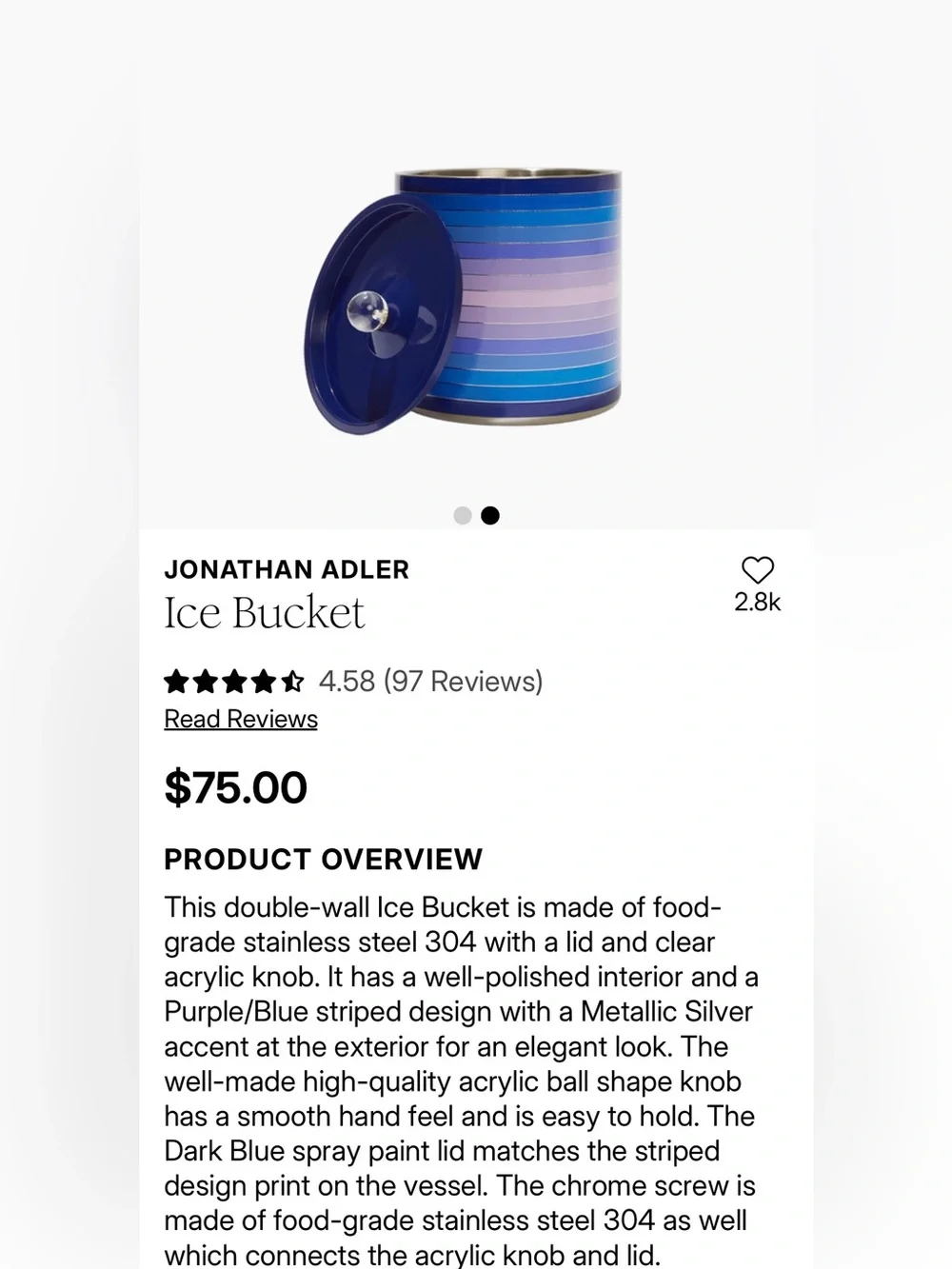 Jonathan Adler Blue and Purple Striped Ice Bucket NWT